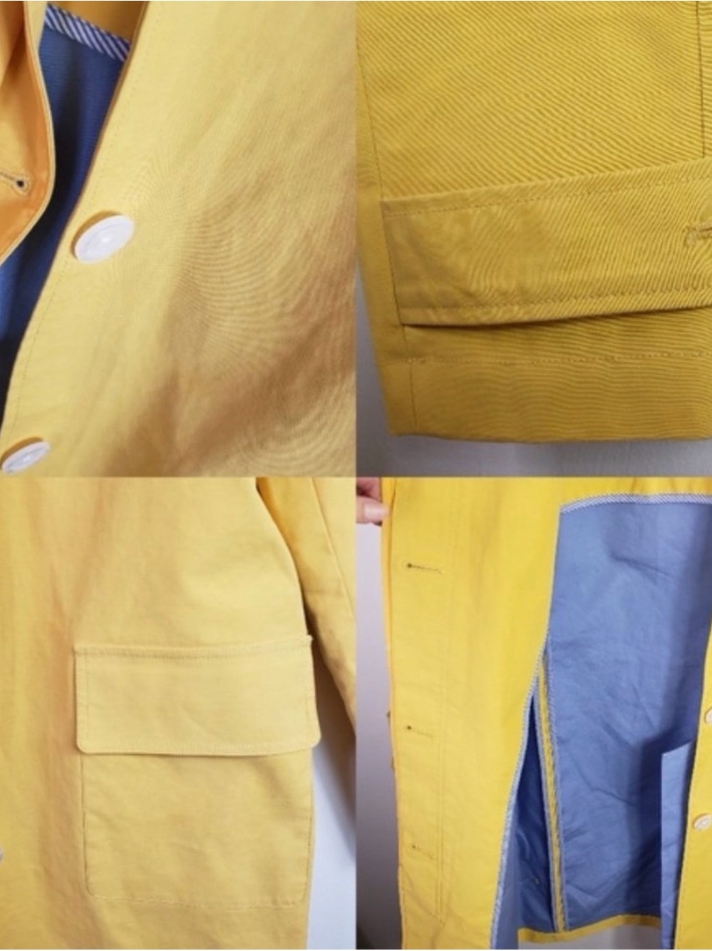 Isaac Mizrahi ~ Trench Coat ~ Bright Yellow ~ Tan Collar ~ Button-Up ~ Sz Med - Picture 6 of 7